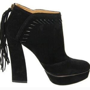 Nine West Voyage Black Suede Platform Heeled Booties w/ Fringe Sz11